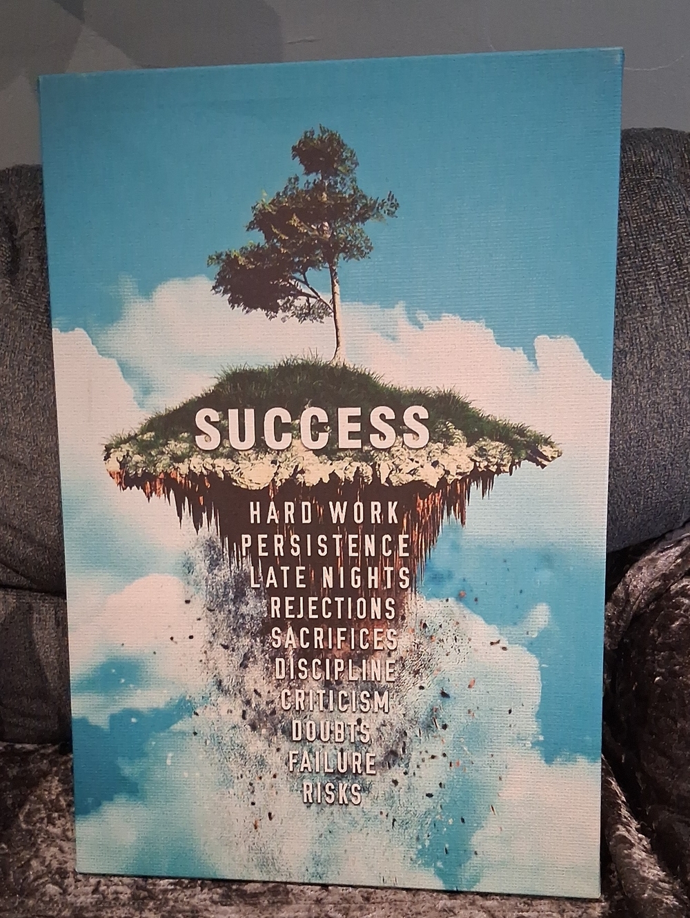 Motivational Success Framed Wall Art Blue & White